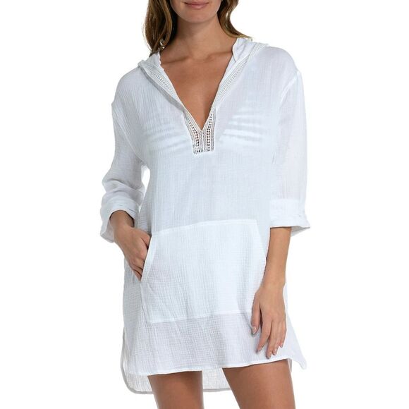 NWT La Blanca Resortwear Hooded Gauze Cotton Coverup - White S
